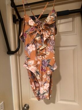 Floral Ruffle One-Piece Swimsuit in Mustard Floral